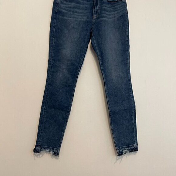 ANN TAYLOR LOFT Outlet Dark Wash Release Hem Fraying Cropped Crop Skinny Jeans 6 - Picture 4 of 13